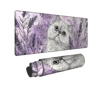 Lavender Cat Large Gaming Mouse Pad, Violet Floral Sketch Design Non-SlipWashable Mousepad for Home and Office Computer, Laptop 12x32 Inch