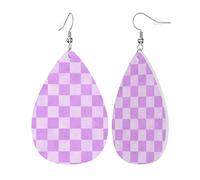 Lavender Checker Print Leather Earring Printed Earring Creative Earrings For Daily Beach