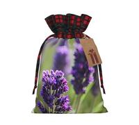 Lavender Colored Flowers Printed Reusable Gift Bags - Christmas Drawstring Pouches for Xmas, Birthday, Wedding, Holidays