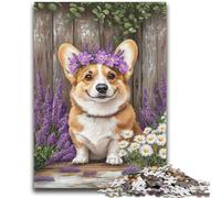 Lavender Corgi Jigsaw Puzzles for Teenagers 1000 Piece,Family Game Stress Reliever Difficult Challenge Artists Collection,Fine Art (38x52cm)