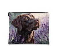 Lavender Dog Art Makeup Bag, Brown Labrador Portrait Cosmetic Travel Pouch for Women, Portable Small Canvas Zipper Organizer, Gift for Animal Lovers, Brown, 7x9 Inch, Labrador