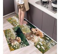 Lavender Dog Kitchen Rug Set, 2 Pieces Non Slip and Anti Fatigue Flower Field Kitchen Mat Set, Washable Floor Mat, Green Standing Mats for Hallway Bedroom Entrance 40x60cm+40x120cm