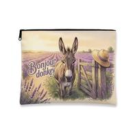 Lavender Donkey Makeup Bag, Vintage Rustic Cosmetic Travel Pouch for Women, Portable Canvas Zipper Organizer, Spring Skincare Toiletry Bag, Lavender, 7x9 Inch, Donkey