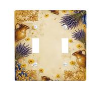 Lavender Double Light Switch Cover Plate, Rustic Vintage Pottery Chrysanthemum Summer Yellow Plastic Standard Size Wall Switch Plates Accents for New Apartment Home Bedroom Office Decor