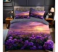 Lavender Duvet Cover Single Scenery Bedding Quilt Cover 2 Pcs, 3D Landscape Print Reversible Bedding Set Ultra Soft Brushed Microfiber Bed Set Bedroom Decor, 1 Pillowcase k2503
