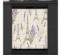 Lavender Eiffel Tower Dishwasher Magnetic Cover Kitchen Decor Lavender Flower Front Dishwasher Refrigerator Magnetic Cover Sticker Appliance Decorative Cover 23 x 26 Inches