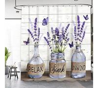 Lavender Shower Curtain Farmhouse Shower Curtains for The Bathroom 72Wx72L inch Vintage Shower Curtain Purple Shower Curtain Rustic Retro Plant Bottle Barn Door Waterproof Polyester Fabric 12 Hooks