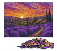 Lavender Field at Sunset Stained Glass Jigsaw Puzzle for Adults | Border-first building - solo or shared leisure during indoor leisure.