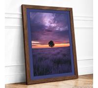 Lavender Field at Twilight Landscape Framed Wall Art Print A2 (59.4×42cm) Walnut, Wall Decor for Living Room, Bedroom, Office & Home, Ready to Hang, Art Gift