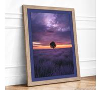 Lavender Field at Twilight Landscape Framed Wall Art Print A2 Oak Frame