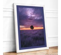 Lavender Field at Twilight Landscape Framed Wall Art Print A3 (42×29.7cm) White, Wall Decor for Living Room, Bedroom, Office & Home, Ready to Hang, Art Gift