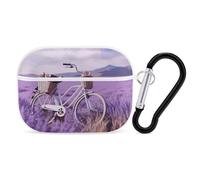 Lavender Field Bike AirPods Pro 2 Case Cover, Shockproof Hard Shell Protective Case for Women Men, Compatible with Airpod Pro Case 2nd/1st Generation with Keychain-White
