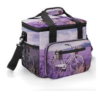 Lavender Field Bike Insulated Lunch Box Portable Cooler Bag Extra Large Lunch Bag Lunch Cooler Leakproof Ice Chest Thermal Cooler Shopping Bags for Beach, Picnic, Camping, Shopping