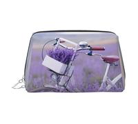 Lavender Field Bike Leather Toiletry Organizer Bag, Travel-Friendly Makeup Pouch for Women
