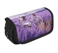 Lavender Field Bike Pencil Case Organizer Large Capacity Cute Pen Pouch with 3 Compartment Office Stationery Large Pencil Bags with Zipper Fabric Pen Bag for Adults Portable Makeup Bag (Black)
