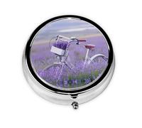 Lavender Field Bike Print Personalised Portable Pillbox with,Mini Pillbox Compact and Convenient Pill Organiser for Storing and Organising Pills