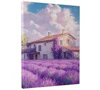 Lavender Field Canvas Wall Art, Violet Floral Landscape Prints, Summer Cottage Home Decor For Living Room, Bedroom, Office, Unframed 8x12 Inch
