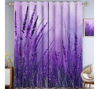 Lavender Field Christmas Curtains for Living Room and Bedroom - Watercolor Style Thermal Insulated Blackout Curtains, Noise Reducing Window Drapes, 66.1 x 72 Inch, Purple, 2 Curtain Panels