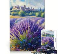 Lavender Field Painting with Distant Village 1000 Piece Jigsaw Puzzles for Teenagers Jigsaw Memory Build True Detail Playful Challenge (38x52cm)