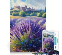 Lavender Field Painting with Distant Village 1000 Pieces Jigsaws Adults Puzzles Stress Relief Play Home Fun Hard Challenge Room Decor (50x75cm)