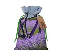 Lavender Field Retro Bike Agriculture Christmas Drawstring Gift Bag Santa Sack With Cards