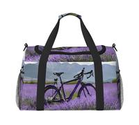 Lavender Field Retro Bike Agriculture Print Womens Sports Bags Travel Bag - Gym Tote Bag with Compartment,Duffel Bags for Men,Ladies Holdall,Carry On Weekend Travel Handbags for Women
