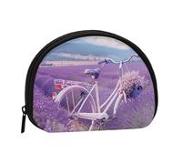 Lavender Field Retro Bike Agriculture Printed Mini Coin Pouch, Shell Shape Zip Around Wallet, Small Zipper Pouch for Cash, Cards, Keys, Lipstick, Storage Pouch, Travel Organizer