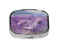 Lavender Field Retro Bike Agriculture Printed Square Pill Organizer with 2 Compartments, Portable Mini Pill Box Pill Case for Medicine, Vitamin, Fish Oil, Supplements