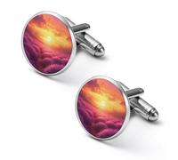 Lavender Field Sunset Men's Cufflinks Classic Alloy Cuff Link Fashion Shirt Accessories for Business Party Wedding 1.7cm