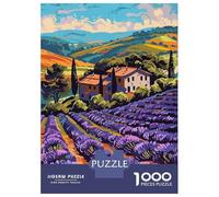 Lavender Field Tuscan Villa Abstract Minimalist Illustration 1000 Piece Jigsaw Puzzle, European City Streetscape, 1000 Pieces for Adults, Travel Gift for Adults, Decorative Artwork, 70x50cm/1000pcs