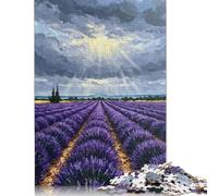 Lavender Field Under Dramatic Sky Painting Puzzles 500 Pieces Wooden Puzzles Wood Puzzle Jigsaws for Adults Family Activity Jigsaw Puzzles 500pcs (52x38cm)