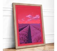 Lavender Fields at Dusk Romantic Framed Wall Art Print A2 (59.4×42cm) Oak, Wall Decor for Living Room, Bedroom, Office & Home, Ready to Hang, Art Gift