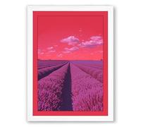 Lavender Fields at Dusk Romantic Framed Wall Art Print A3 (42×29.7cm) White, Wall Decor for Living Room, Bedroom, Office & Home, Ready to Hang, Art Gift
