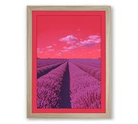 Lavender Fields at Dusk Romantic Framed Wall Art Print A4 (29.7×21cm) Oak, Wall Decor for Living Room, Bedroom, Office & Home, Ready to Hang, Art Gift