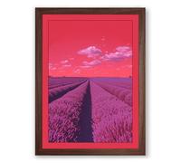 Lavender Fields at Dusk Romantic Framed Wall Art Print A4 (29.7×21cm) Walnut, Wall Decor for Living Room, Bedroom, Office & Home, Ready to Hang, Art Gift