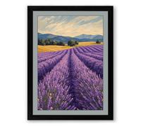 Lavender Fields at Golden Hour Landscape Framed Wall Art Print A4 (29.7×21cm) Black, Wall Decor for Living Room, Bedroom, Office & Home, Ready to Hang, Art Gift
