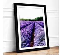 Lavender Fields at Horizon Landscape Framed Wall Art Print A4 (29.7×21cm) Black, Wall Decor for Living Room, Bedroom, Office & Home, Ready to Hang, Art Gift