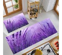 Lavender Fields Kitchen Rug Sets, 2 Pieces Non Slip Kitchen Mat Sets,Washable Dreamy Flowers Floor Mat for Hallway, Bedroom, Sink (Dark Purple, 43x75cm+43x120cm)