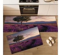 Lavender Fields Kitchen Runner Rug, Healing Pastoral Style Non Slip Kitchen Floor Mat Set of 2, Purple Washable Stain Resistance Runner Rugs, Mats for Entryway Hallway Decor 40x60cm+40x120cm