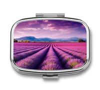 Lavender Fields Pill Box, 2 Compartment Medicine Pill Case, Portable Pill Organizer for Pocket Or Purse Decorative Metal Medicine Vitamin Organizer