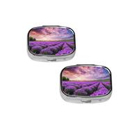 Lavender Fields Pill Box 2 Compartment Medicine Pill Case,Travel Pill Organizer, Small Metal Pill Case Portable Pill Box, Perfects Gift for Anyone in Need