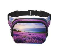 lavender fields print Fanny Pack Waist Packs with Extender for Men Women, Waist Bag Hip Pack with Zipper Pockets, Black, One Size