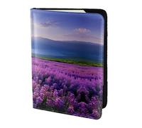 lavender fields print Leather Card Case Travel Accessories Passport Holder Cover Wallet for Women Men, Black, One Size