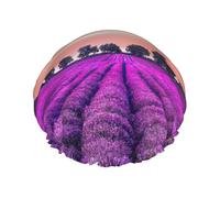 Lavender Fields Print Shower Essentials Bonnet For Women, Large Washable Elastic Band Bath Hair Wrap Shower Cap