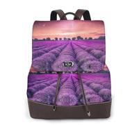 Lavender Fields Print Women Fashion Backpack Ladies Pu Leather Backpacks Handbag Waterproof Rucksack Travel Backpack with Flap
