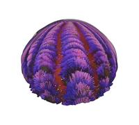 Lavender Fields Printed Double Layer Lined Shower Cap,Shower Caps For Women Reusable