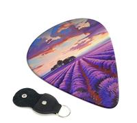 lavender fields Printed Guitar Picks, 6 Pack with Leather Keychain Pick Holder - 0.46mm, 0.71mm, 0.96mm Assorted Thickness for Acoustic Ukulele, Electric Guitar, Acoustic Guitar, Bass