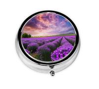 Lavender Fields Round Pill Box - Full Print Design, Metal Electroplated Compact Medicine Case for Travel, Fits Pockets & Wallets