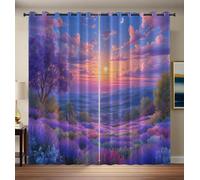 Lavender Fields Sunset Blackout Curtains for Living Room, 54 Inch Inch Drop Curtains for Bedroom, Dreamy Pastoral Style Thermal Insulated Noise Reduction Eyelet Drapes, W46 x L54 Inch, Purple,