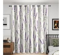 Lavender Floral Blackout Curtains 66x72 Inch 2 Panels, A291 | Bedroom Living Room, Purple Flower Patterned, Eyelet Thermal Insulated Drapes for Window, Home Decor